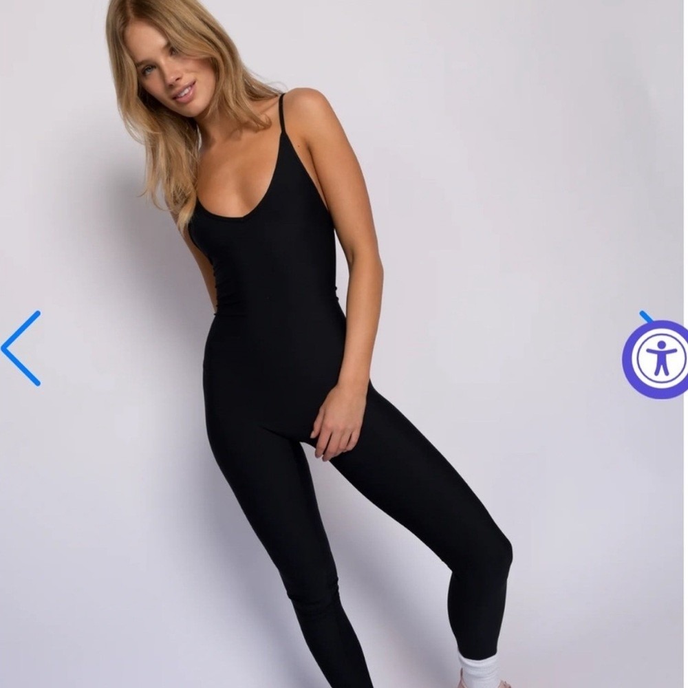 SKATIE Jumpsuit Women XS/S? Black VNeck Spaghetti Strap Stretch Active Unitard